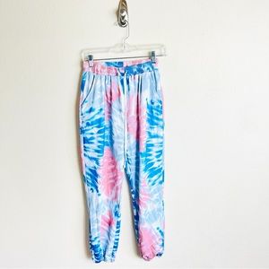 Pink & Blue Tie Dye Drawstring Pocket Jogger Sweatpants